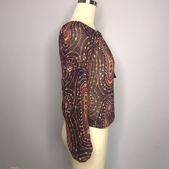 Lucky Brand Boho Tassel Paisley Peasant Blouse - Picture 4 of 6